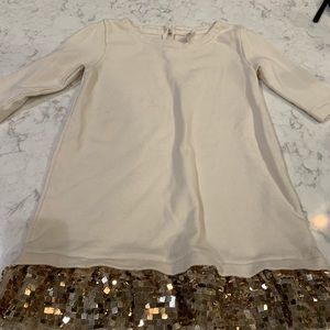Crewcuts cream sweatshirt dress with gold sequins.
